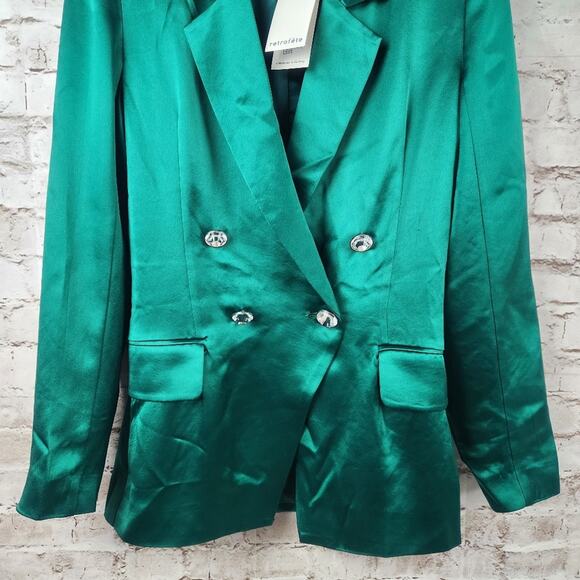 Retrofete Saige Double Breasted Blazer in Emerald Green Size Small NWT Satin - Picture 4 of 11